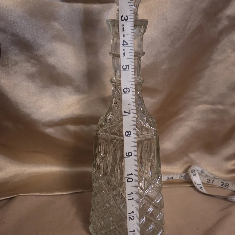 Vtg Libbey Cambridge Diamond Cut Clear Glass Decanter & Stopper 14